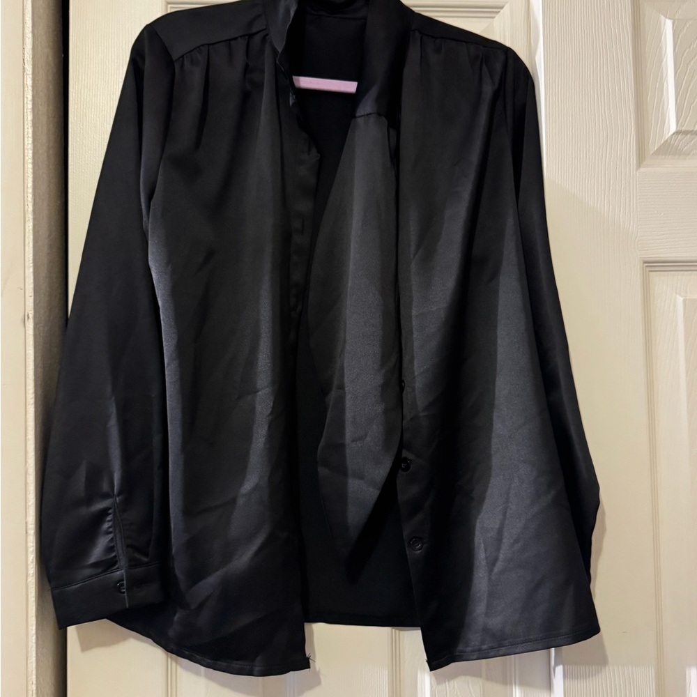 Black Satin Button-Up Shirt